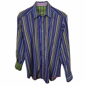 Robert Graham Shirt Men's Large Classic Fit Flip Cuff Colorful Striped Button Up